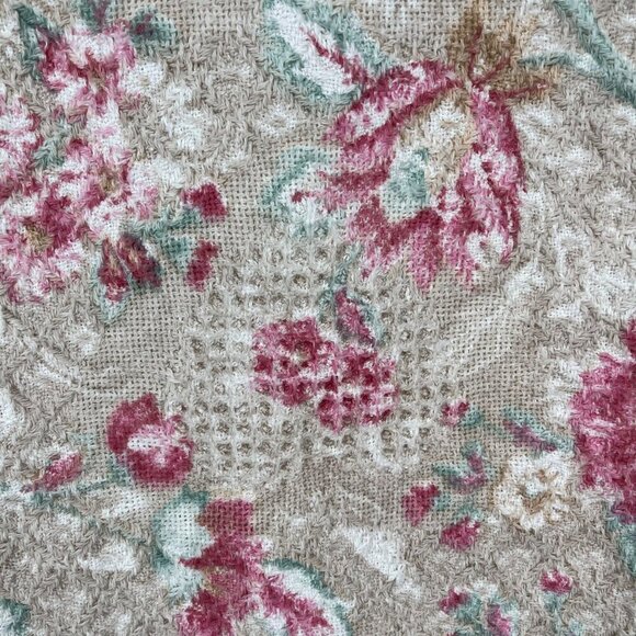 Womens Shawl Collar Floral Knit Jacket Size L Cottage Neutral Fringe Country - Picture 7 of 14